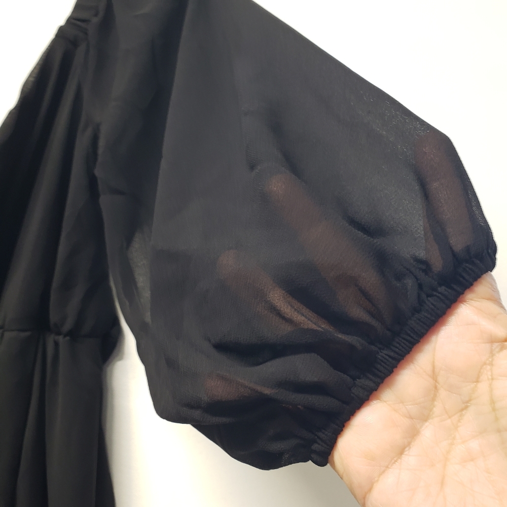FAERIESTY Maxi Dress Size L Black Babydoll Sheer Sleeves Formal Flowy Evening - Picture 8 of 16